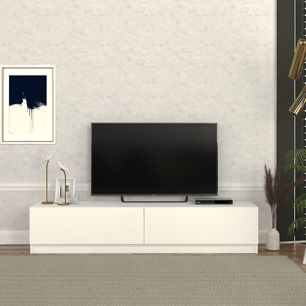 Meuble TV AHENK 160 cm à 2 portes - Blanc - Salon ou séjour - Meublin.ma Meuble TV Meublin.ma