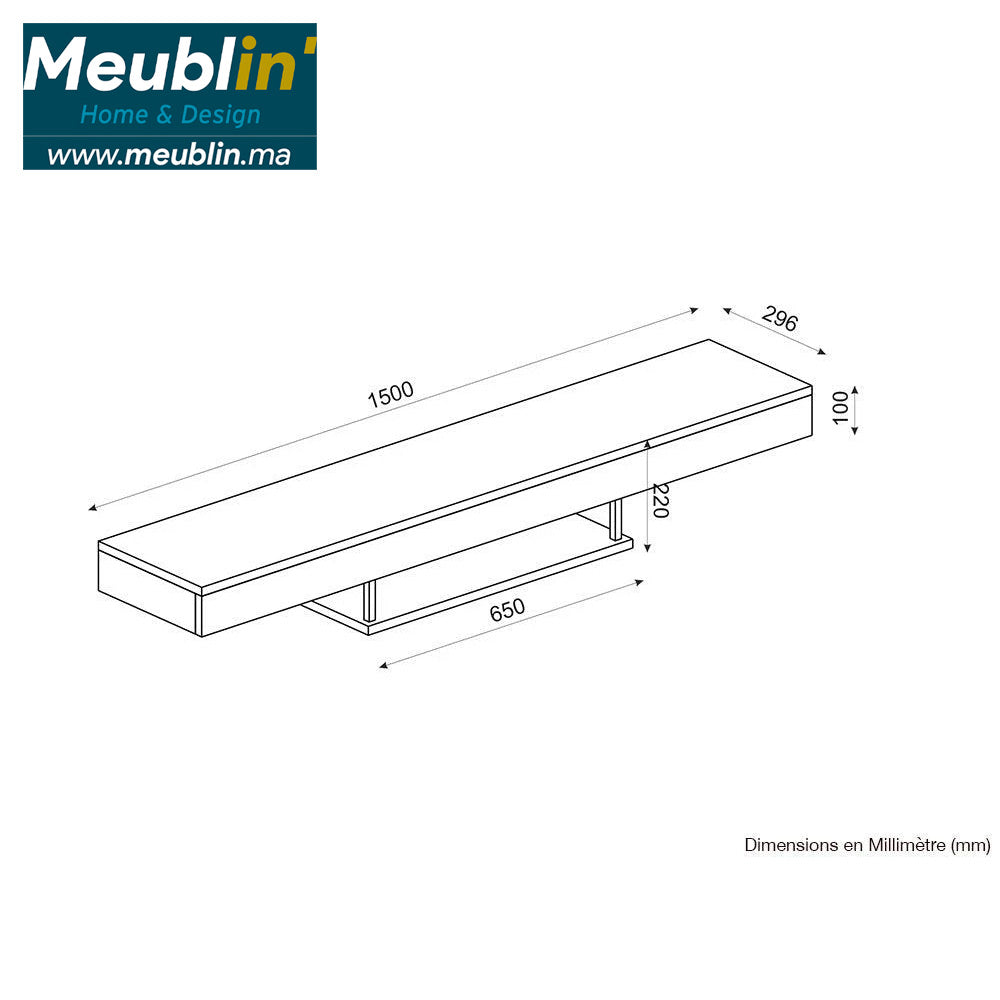 Meuble TV suspendu ALBERES 150 cm - Blanc - avec éclairage LED - Meublin.ma Meuble TV Meublin.ma