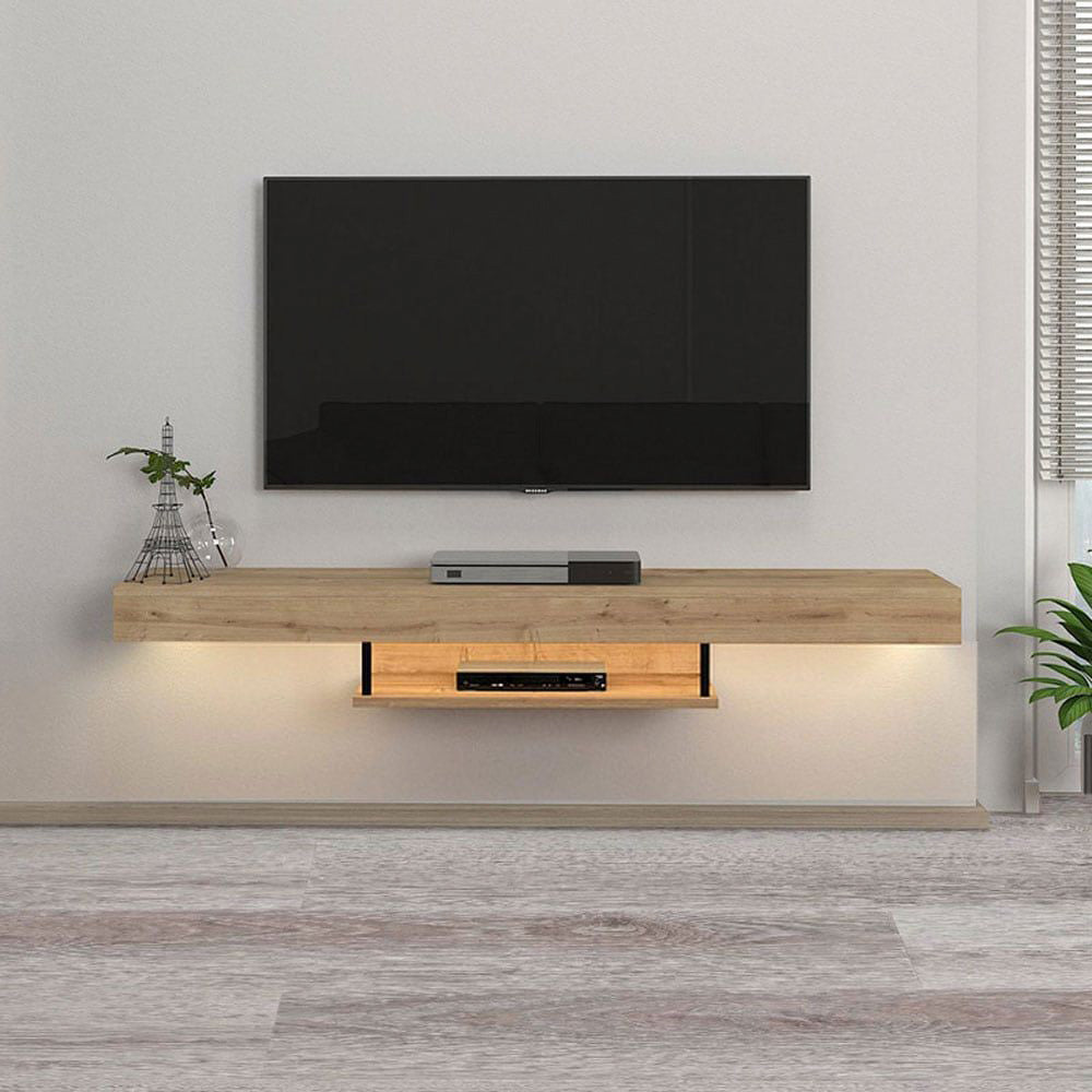 Meuble TV suspendu ALBERES 150 cm - Chêne - avec éclairage LED - Meublin.ma Meuble TV Meublin.ma