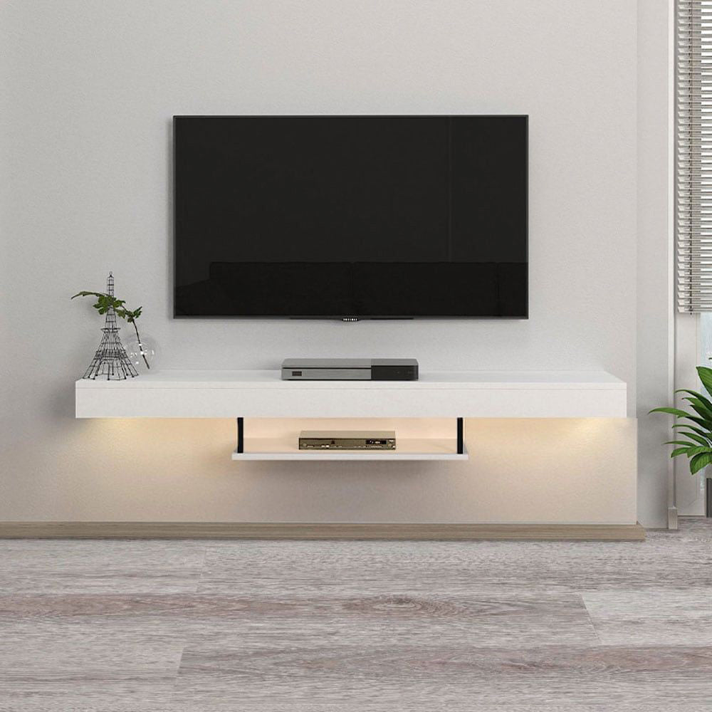 Meuble TV suspendu ALBERES 150 cm - Blanc - avec éclairage LED - Meublin.ma Meuble TV Meublin.ma