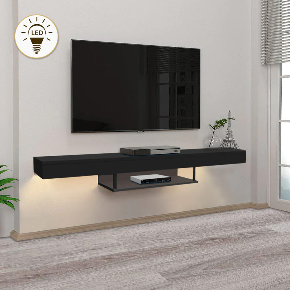 Meuble TV design suspendu ALBERES 150 cm - Noir - Meublin.ma Meuble TV Meublin.ma