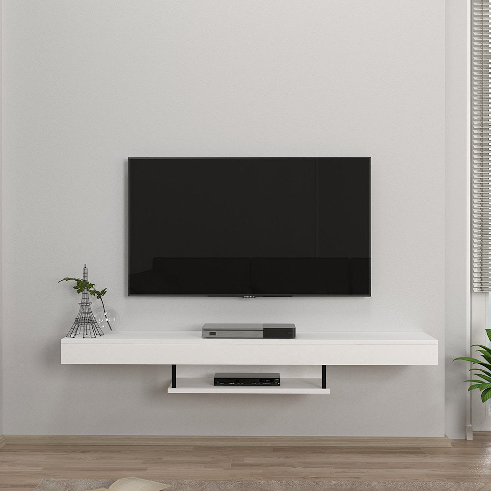 Meuble TV suspendu ALBERES 150 cm - Blanc - avec éclairage LED - Meublin.ma Meuble TV Meublin.ma