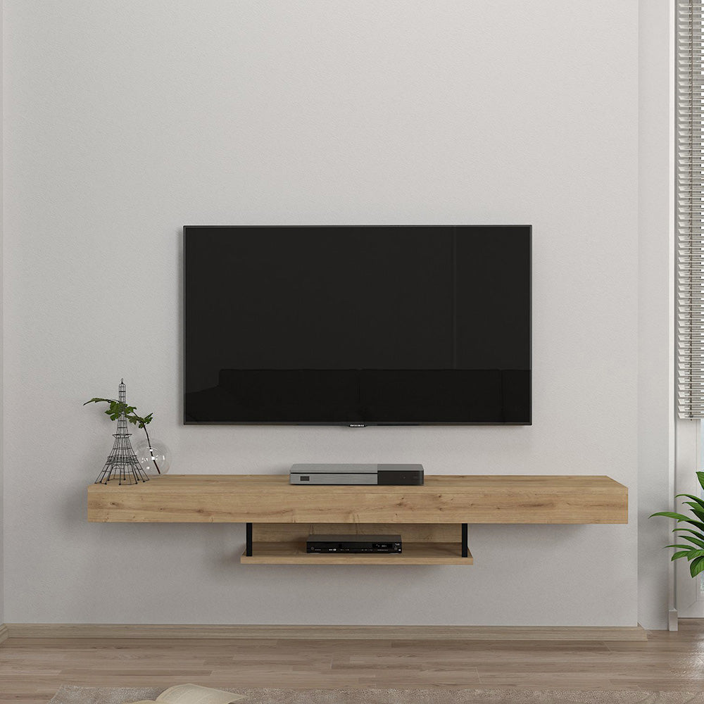 Meuble TV suspendu ALBERES 150 cm - Chêne - avec éclairage LED - Meublin.ma Meuble TV Meublin.ma