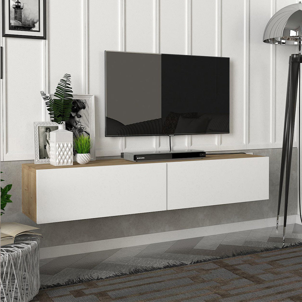 Pack DIMARIS - Meuble TV suspendu et Table basse - Chêne et Blanc - Meublin.ma Meuble TV Meublin.ma