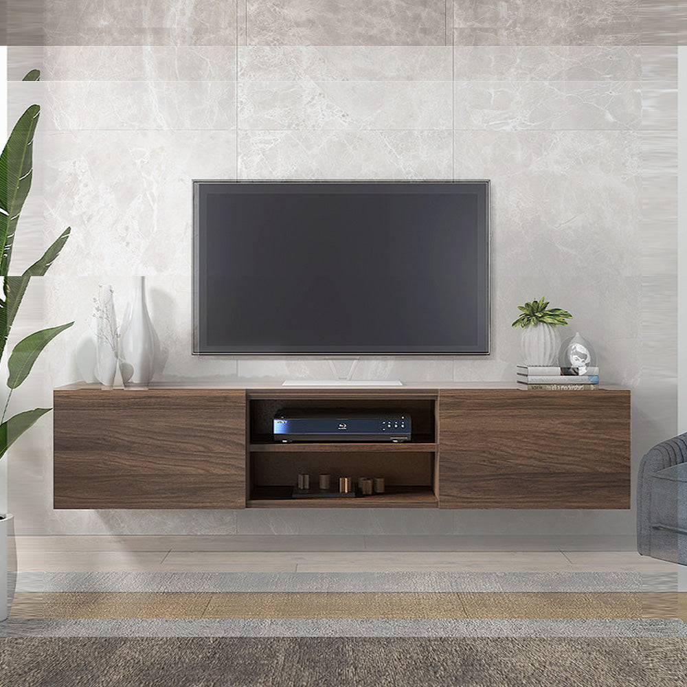 Meuble TV suspendu en bois ATLAS 150 cm à 2 portes - Décor noyer clair - Meublin.ma Meuble TV Meublin.ma