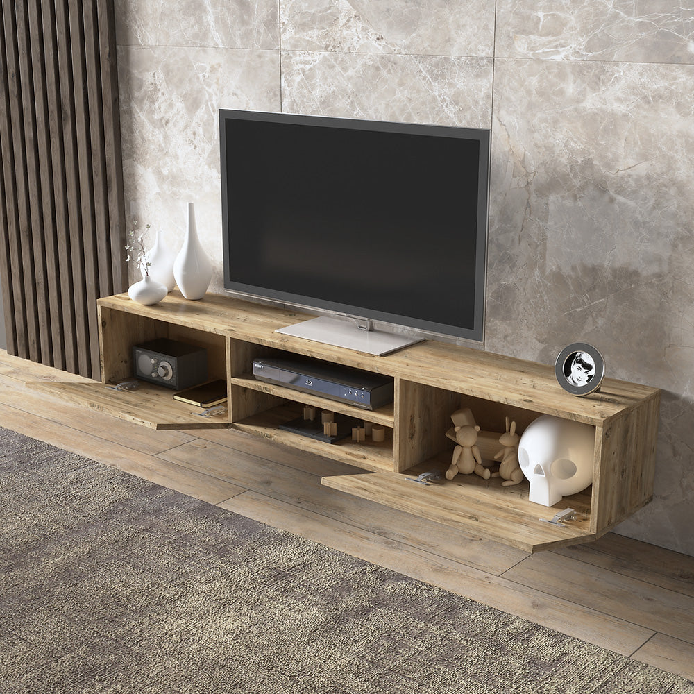Meuble TV suspendu ATLAS 180 cm à 2 portes - Bois Taupe - Meublin.ma Meuble TV Meublin.ma