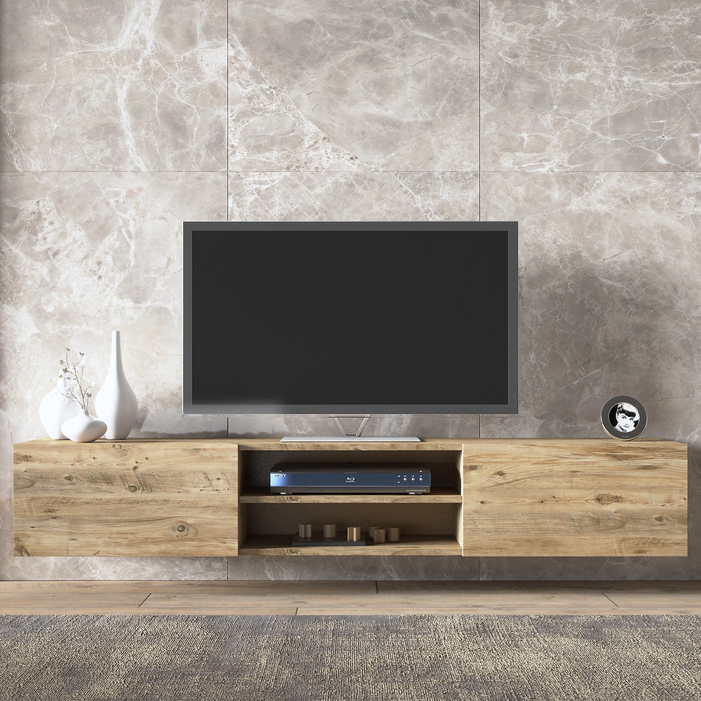 Meuble TV suspendu ATLAS 180 cm à 2 portes - Bois Taupe - Meublin.ma Meuble TV Meublin.ma