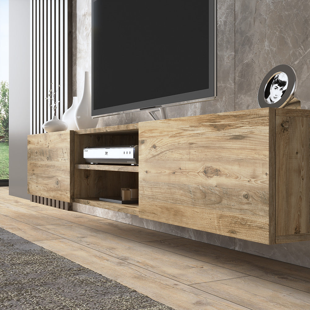 Meuble TV suspendu ATLAS 180 cm à 2 portes - Bois Taupe - Meublin.ma Meuble TV Meublin.ma