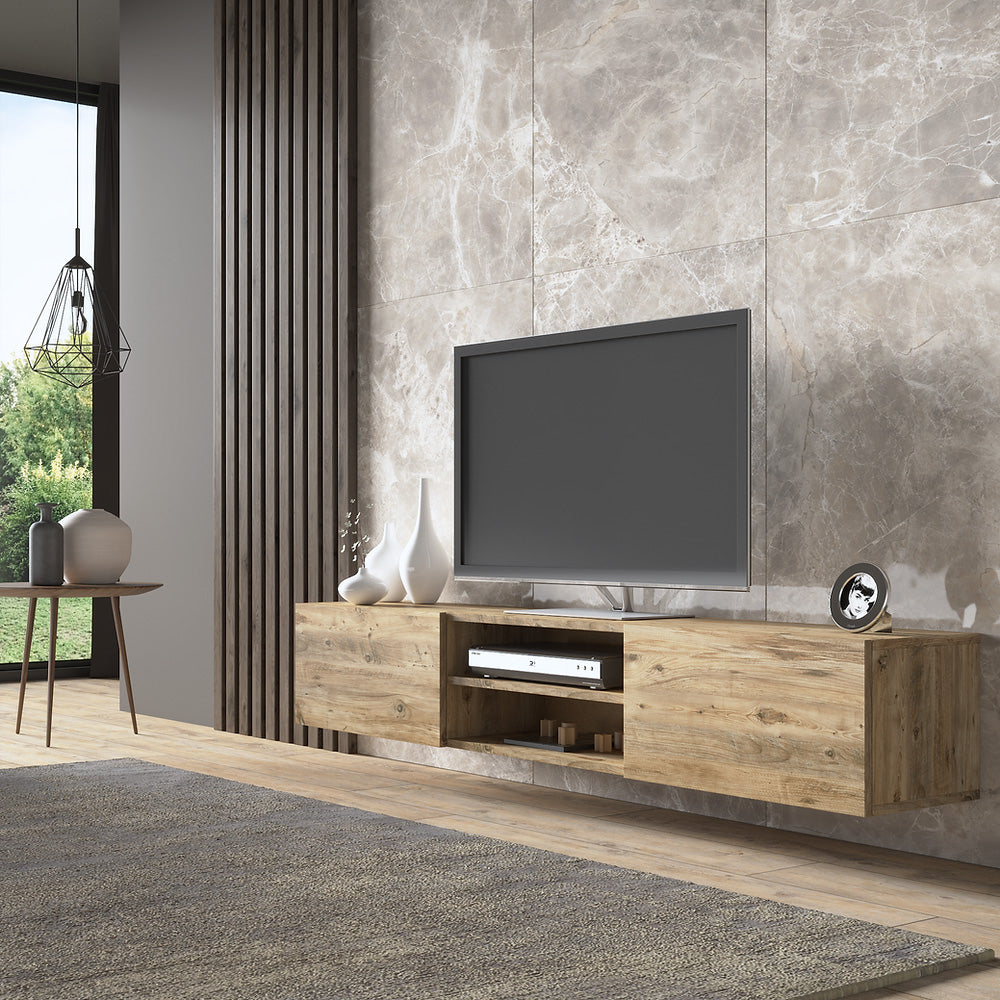 Meuble TV suspendu ATLAS 180 cm à 2 portes - Bois Taupe - Meublin.ma Meuble TV Meublin.ma