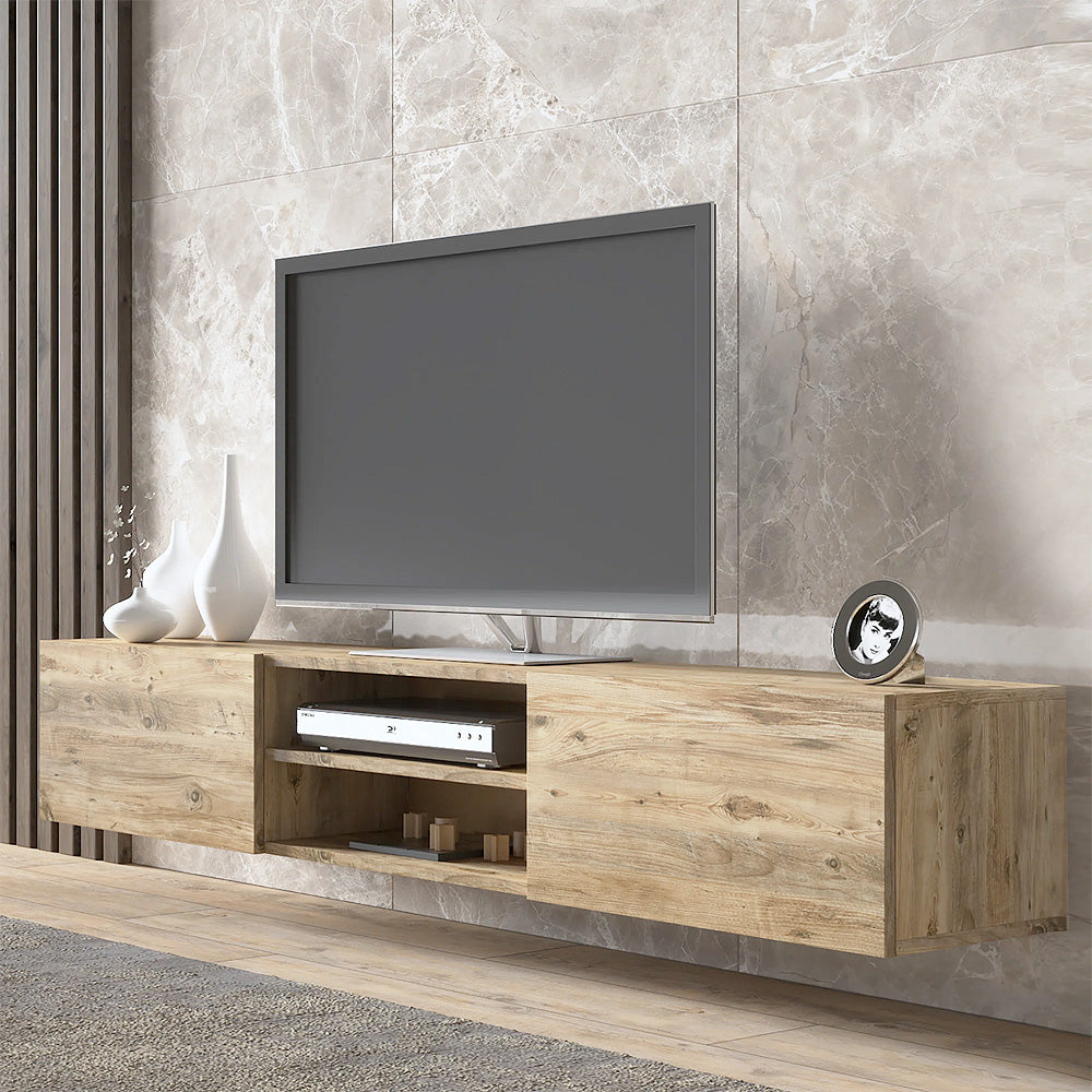 Meuble TV suspendu ATLAS 180 cm à 2 portes - Bois Taupe - Meublin.ma Meuble TV Meublin.ma