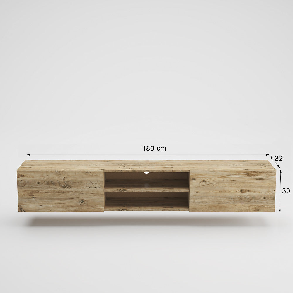 Meuble TV suspendu ATLAS 180 cm à 2 portes - Bois Taupe - Meublin.ma Meuble TV Meublin.ma