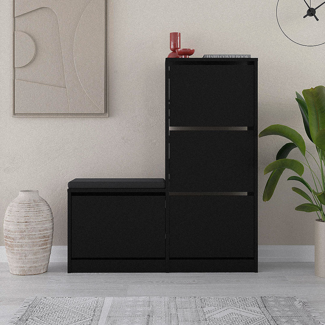 Meuble chaussures à 4 sections DUDE 118 cm Noir - Ameublement d'intérieur