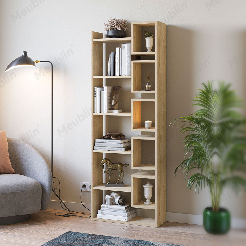 Bibliothèque à étagères de rangement OPPABOX 168 cm - Chêne et Beige