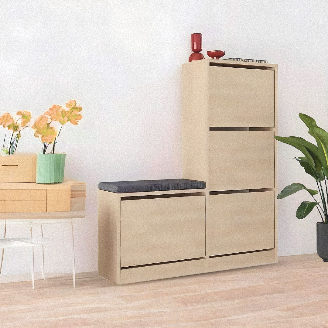 Meuble chaussures à 4 sections DUDE 118 cm - Beige / Crème