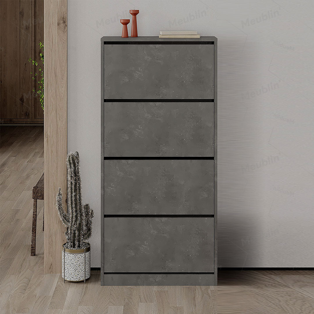 Armoire chaussures 4 niveaux FOURSECTION 155 cm - Gris Béton