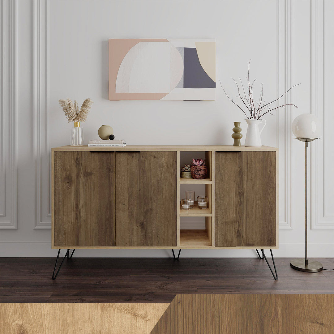 Console CLARA 142 cm - Buffet et Bahut de rangement - Chêne et Noyer