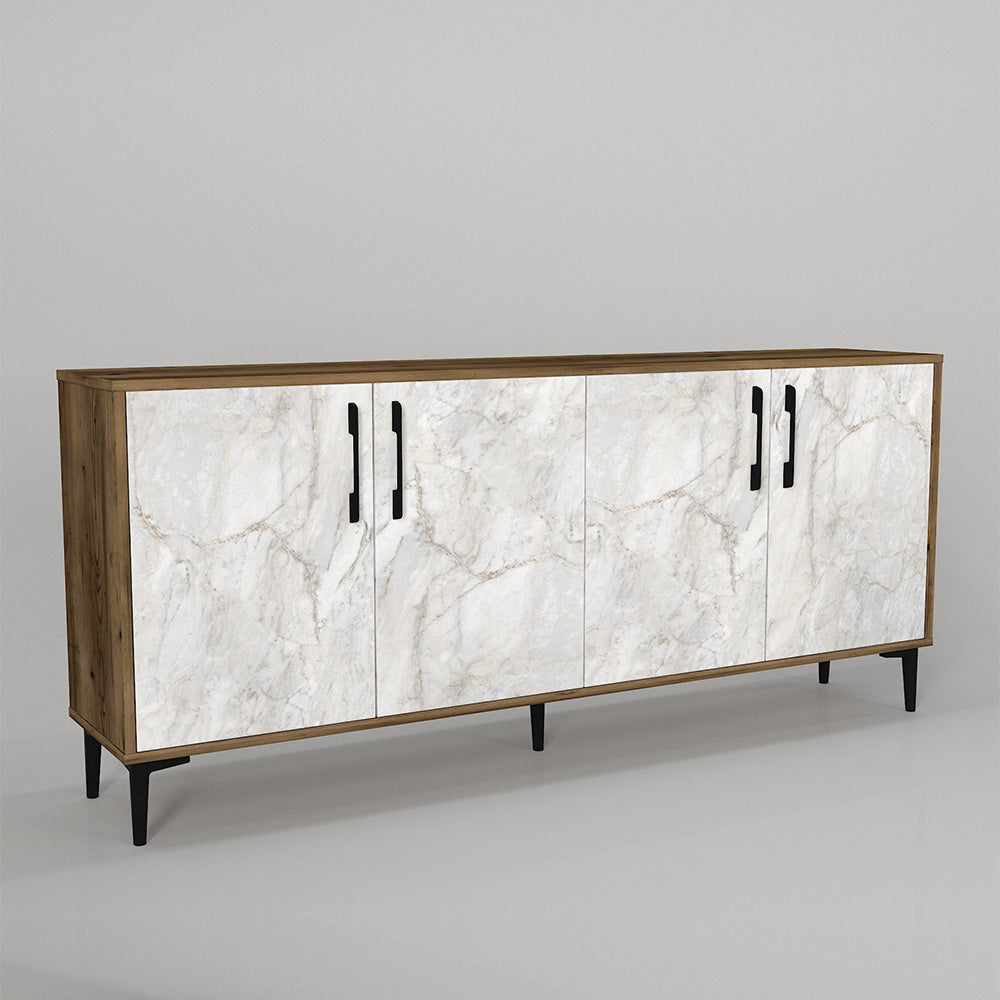 Buffet Console BARCELONA 180 cm à 4 portes - Noyer à effet marbré - Meublin.ma Commode, table de chevet Meublin.ma