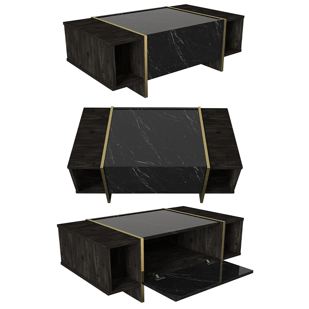 Table basse pour séjour VEYRON 104 cm - Effet marbré noir et doré - Meublin.ma table basse Meublin.ma