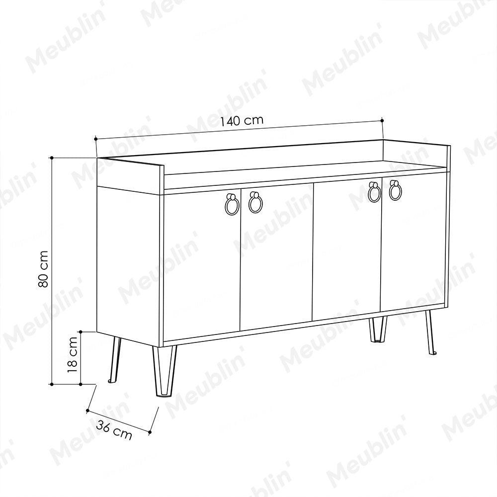 Console DEA 140 cm - Buffet et Bahut de rangement - Beige et Gris