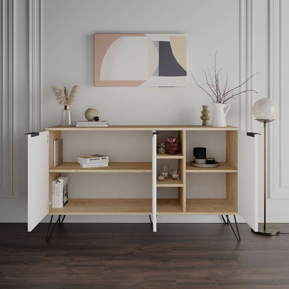 Console CLARA 142 cm - Buffet et Bahut de rangement - Chêne et blanc - Meublin.ma Meuble TV Meublin.ma