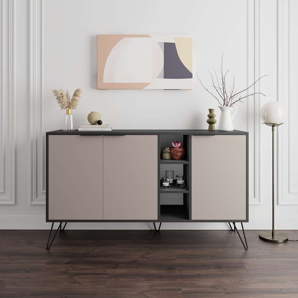 Console CLARA 142 cm - Buffet et Bahut de rangement - Beige et Gris - Meublin.ma Meuble TV Meublin.ma