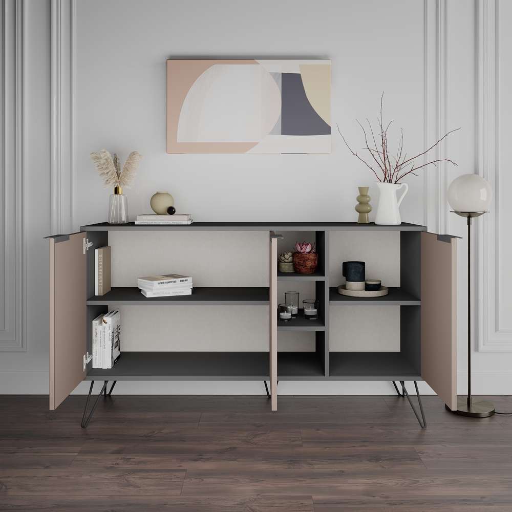 Console CLARA 142 cm - Buffet et Bahut de rangement - Beige et Gris - Meublin.ma Meuble TV Meublin.ma