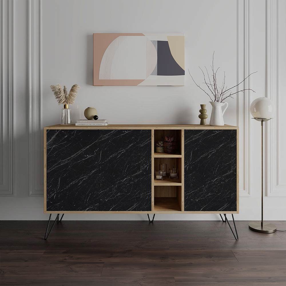 Console moderne CLARA 142 cm - Chêne et marbré noir - Buffet et Bahut - Meublin.ma Meuble TV Meublin.ma