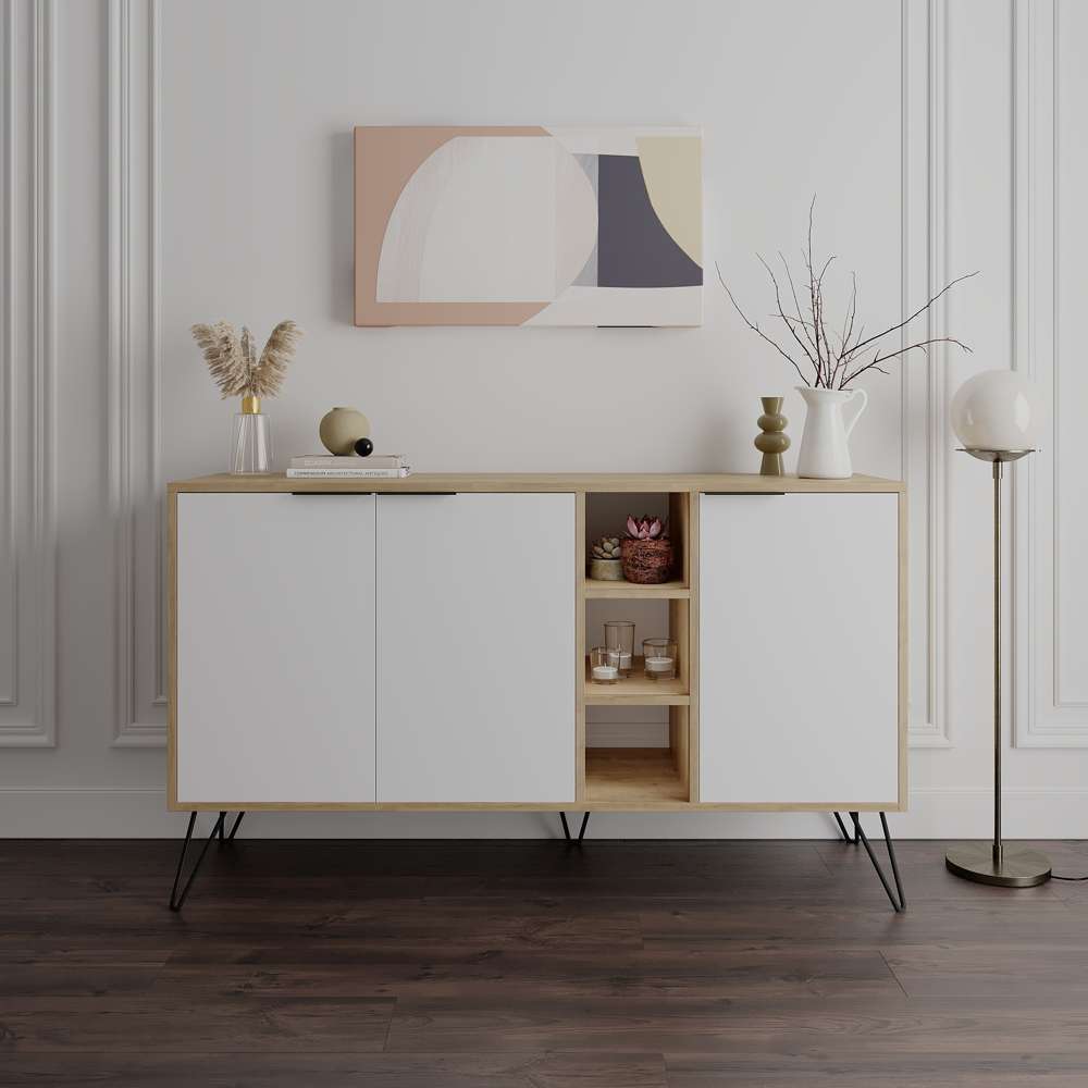 Console CLARA 142 cm - Buffet et Bahut de rangement - Chêne et blanc - Meublin.ma Meuble TV Meublin.ma