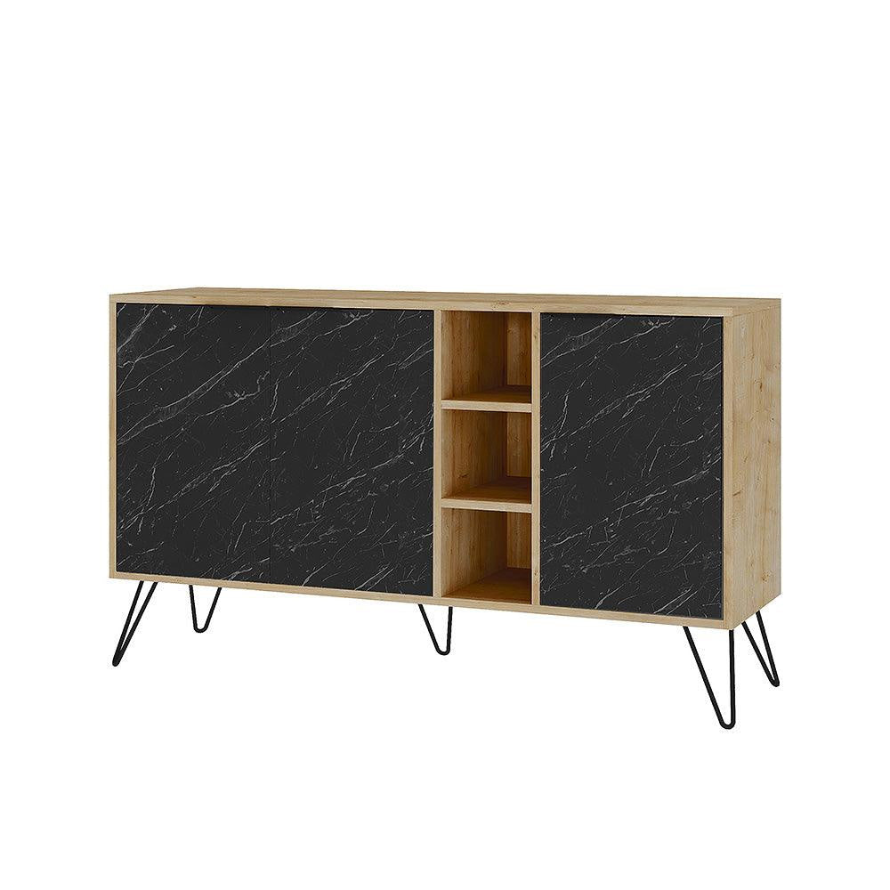 Console moderne CLARA 142 cm - Chêne et marbré noir - Buffet et Bahut - Meublin.ma Meuble TV Meublin.ma