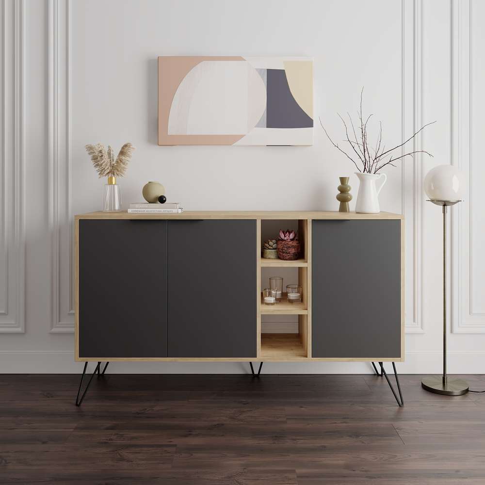 Console CLARA 142 cm - Buffet et Bahut de rangement - Chêne et gris - Meublin.ma Meuble TV Meublin.ma