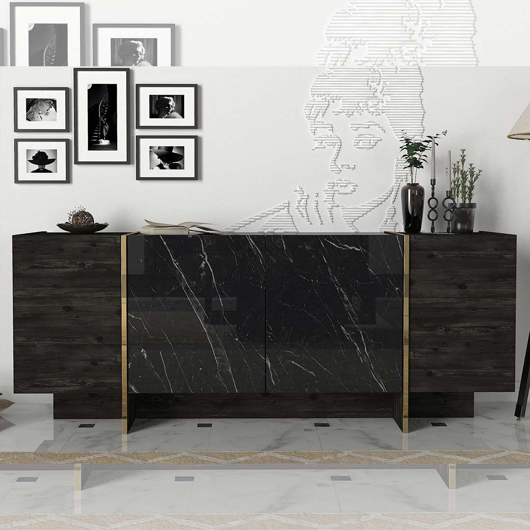 Console VEYRON 180 cm - Buffet et Bahut de rangement - Effet marbre noir - Meublin.ma Meuble TV Meublin.ma