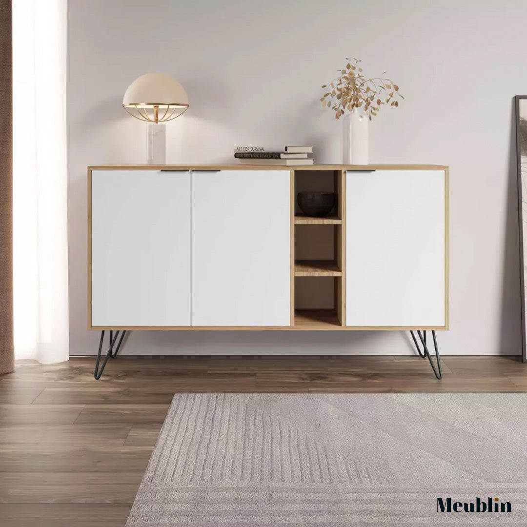 Console CLARA 142 cm - Buffet et Bahut de rangement - Chêne et blanc