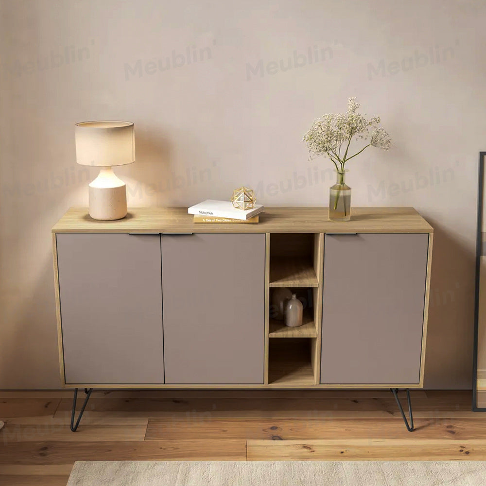Console CLARA 142 cm - Buffet et Bahut de rangement - Chêne et Beige