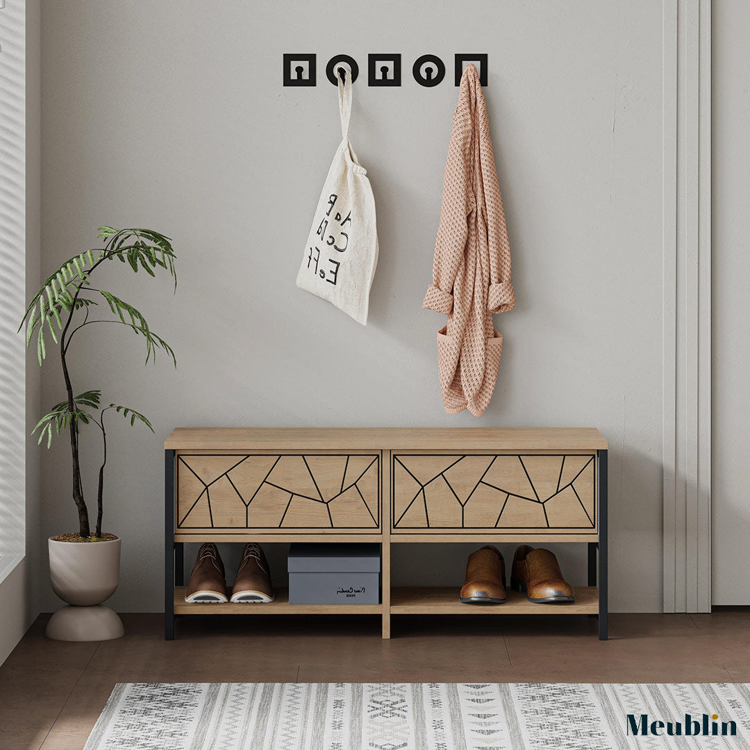 Banc à chaussures - 2 compartiments INOLA 105 cm - Meuble d'entrée