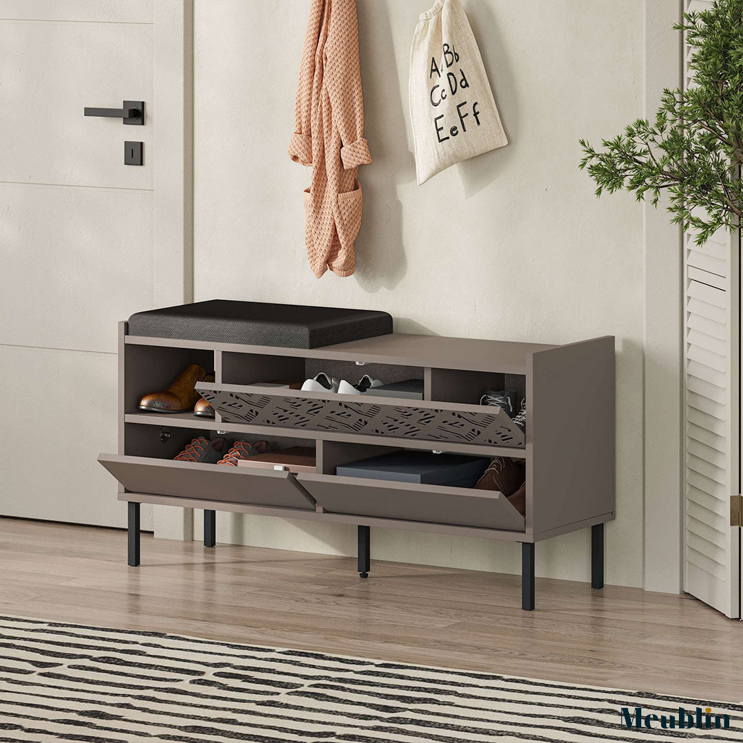 Banc à chaussures - 3 compartiments HEATON 110 cm - Cappuccino