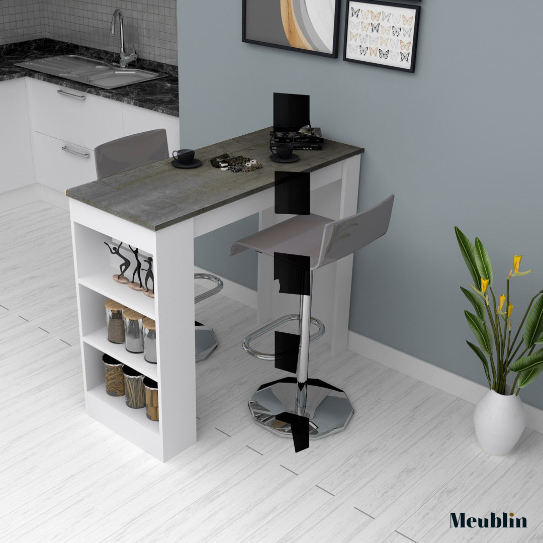 Table bar à manger en bois SWALLO 117 cm - Blanc et Gris Béton