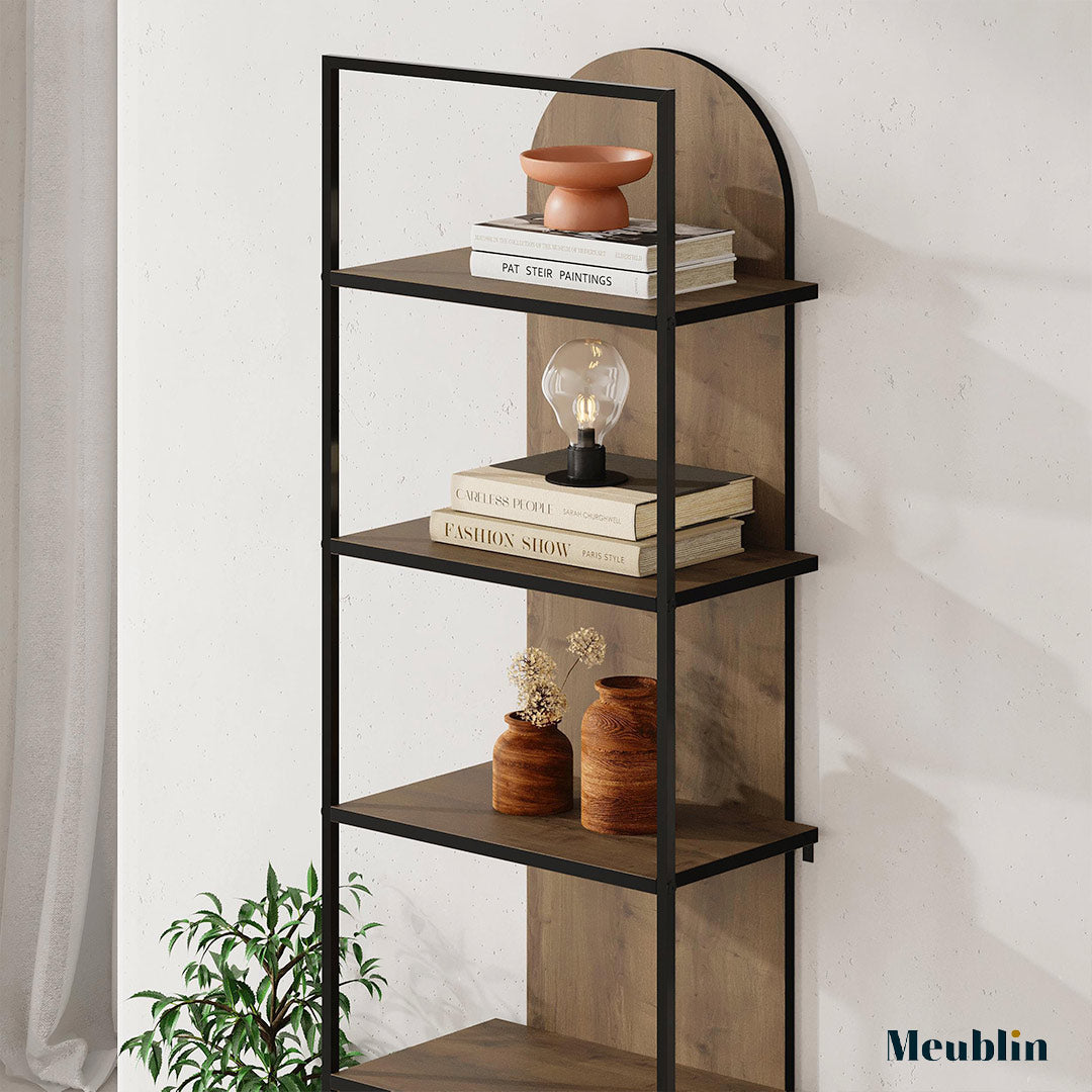 Bibliothèque Meuble de rangement ARCHY 180 cm - Marron Noyer