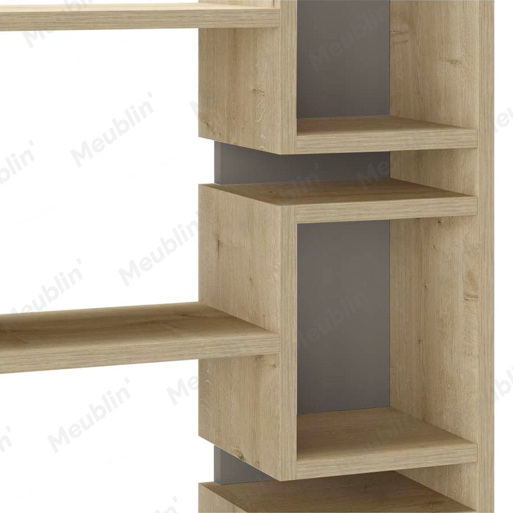 Bibliothèque à étagères de rangement OPPABOX 168 cm - Chêne et Beige