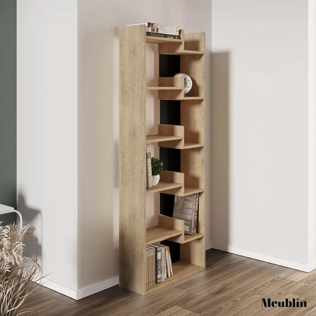 Bibliothèque à étagères de rangement OPPA 162 cm - Chêne et Noir