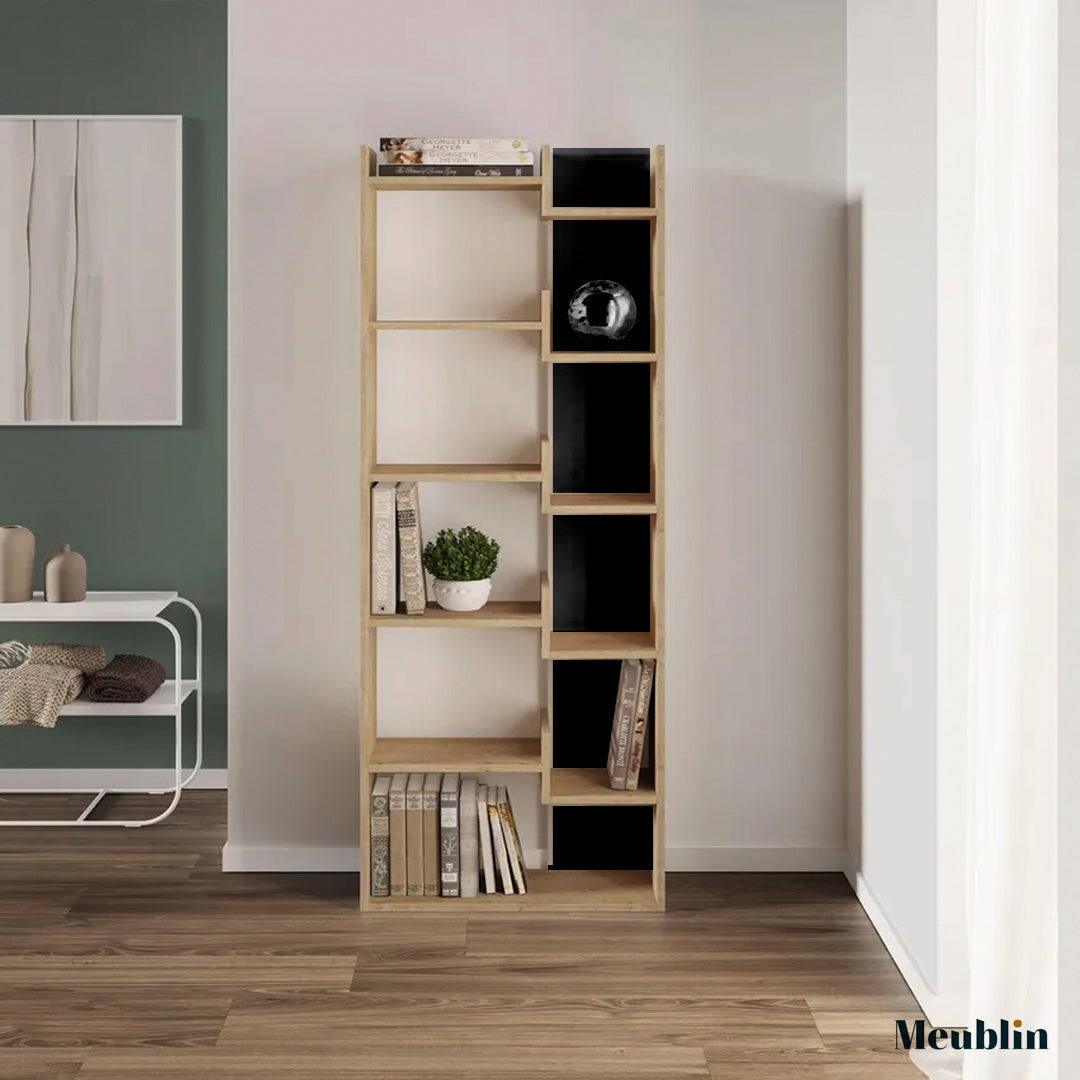 Bibliothèque à étagères de rangement OPPA 162 cm - Chêne et Noir