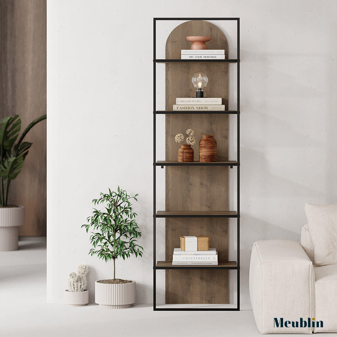 Bibliothèque Meuble de rangement ARCHY 180 cm - Marron Noyer