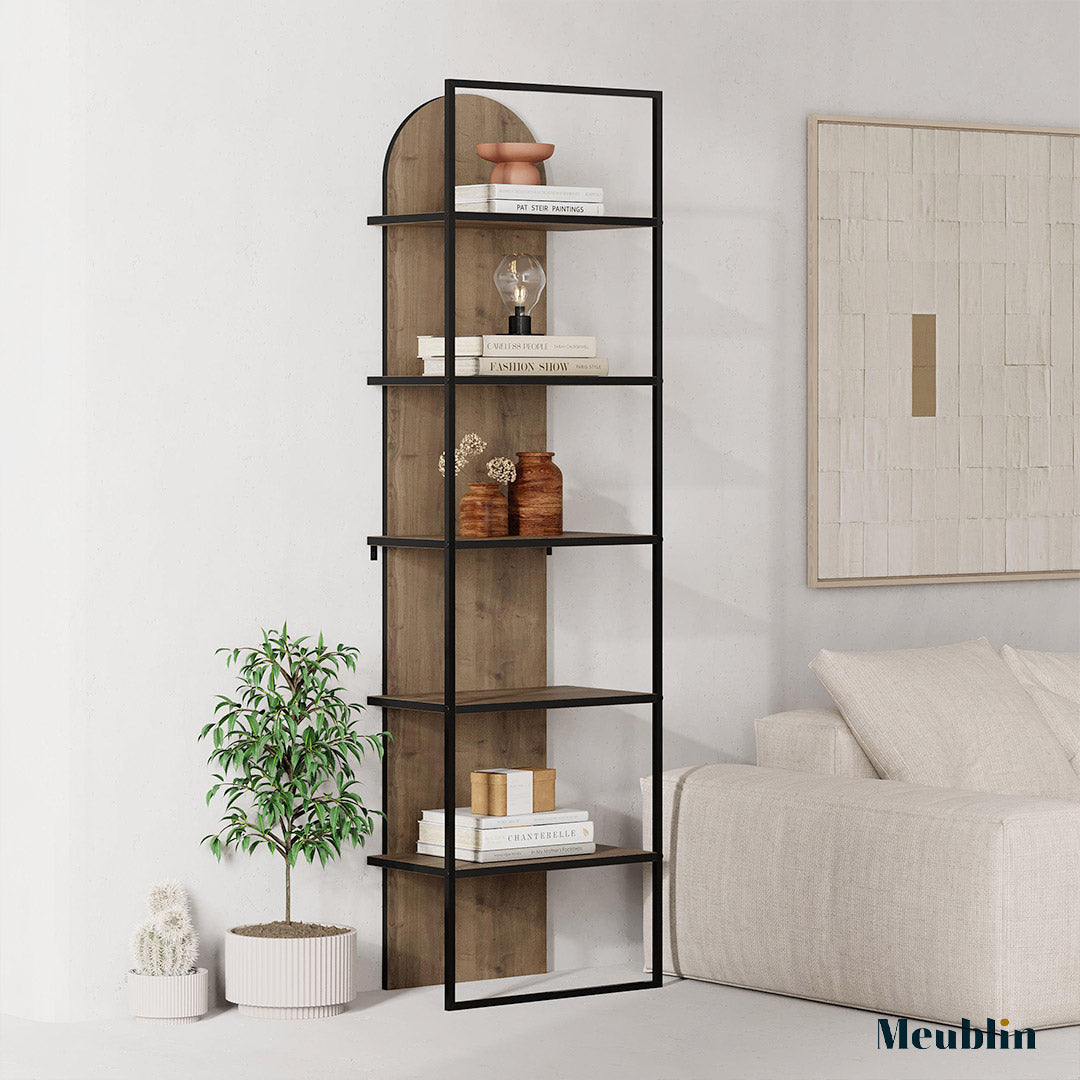 Bibliothèque Meuble de rangement ARCHY 180 cm - Marron Noyer