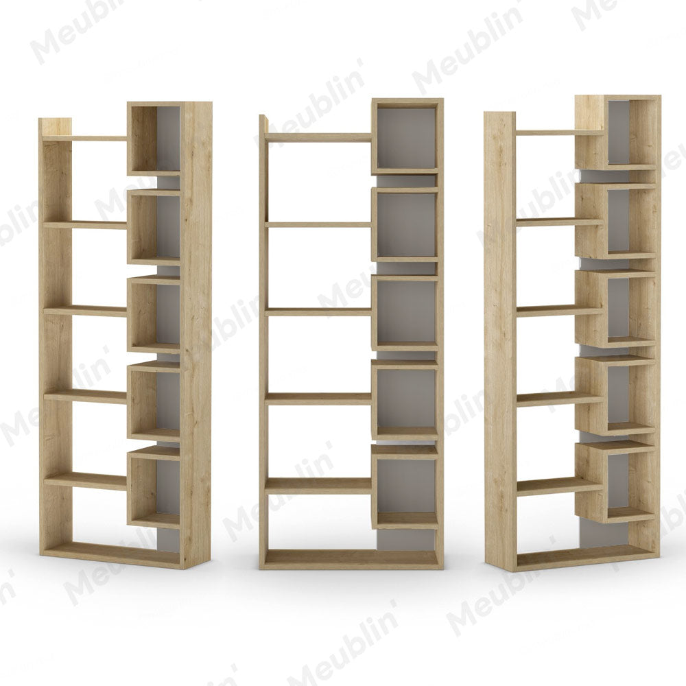 Bibliothèque à étagères de rangement OPPABOX 168 cm - Chêne et Beige