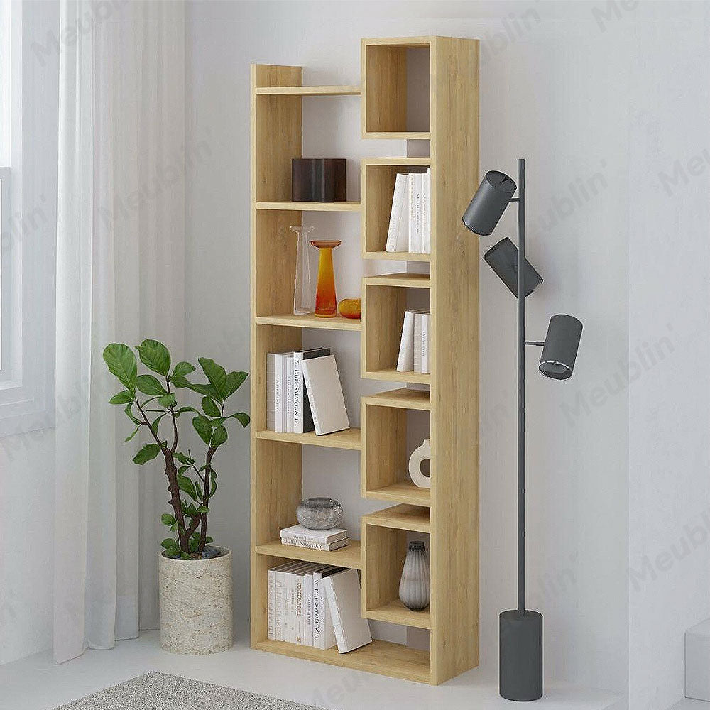 Bibliothèque à étagères de rangement OPPABOX 168 cm - Chêne et Beige