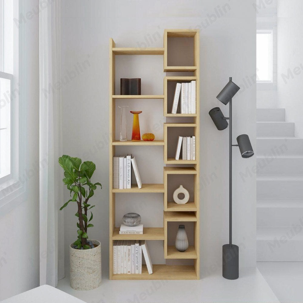 Bibliothèque à étagères de rangement OPPABOX 168 cm - Chêne et Beige