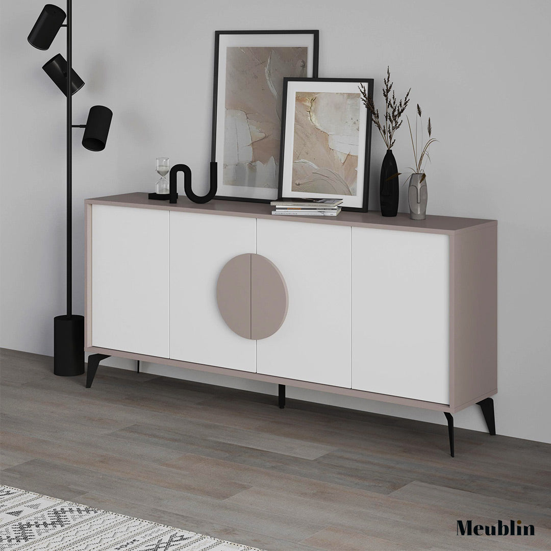 Console GORA 180 cm - Bahut de rangement - Cappuccino et Blanc