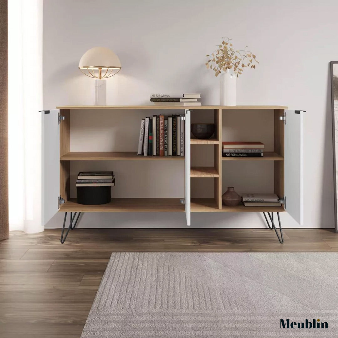 Console CLARA 142 cm - Buffet et Bahut de rangement - Chêne et blanc