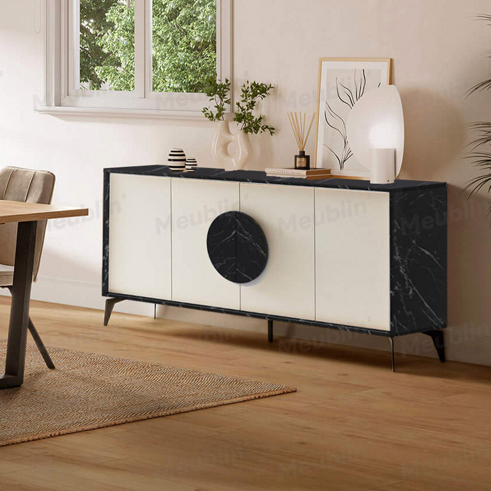 Console GORA 180 cm - Buffet et Bahut de rangement - Noir et blanc