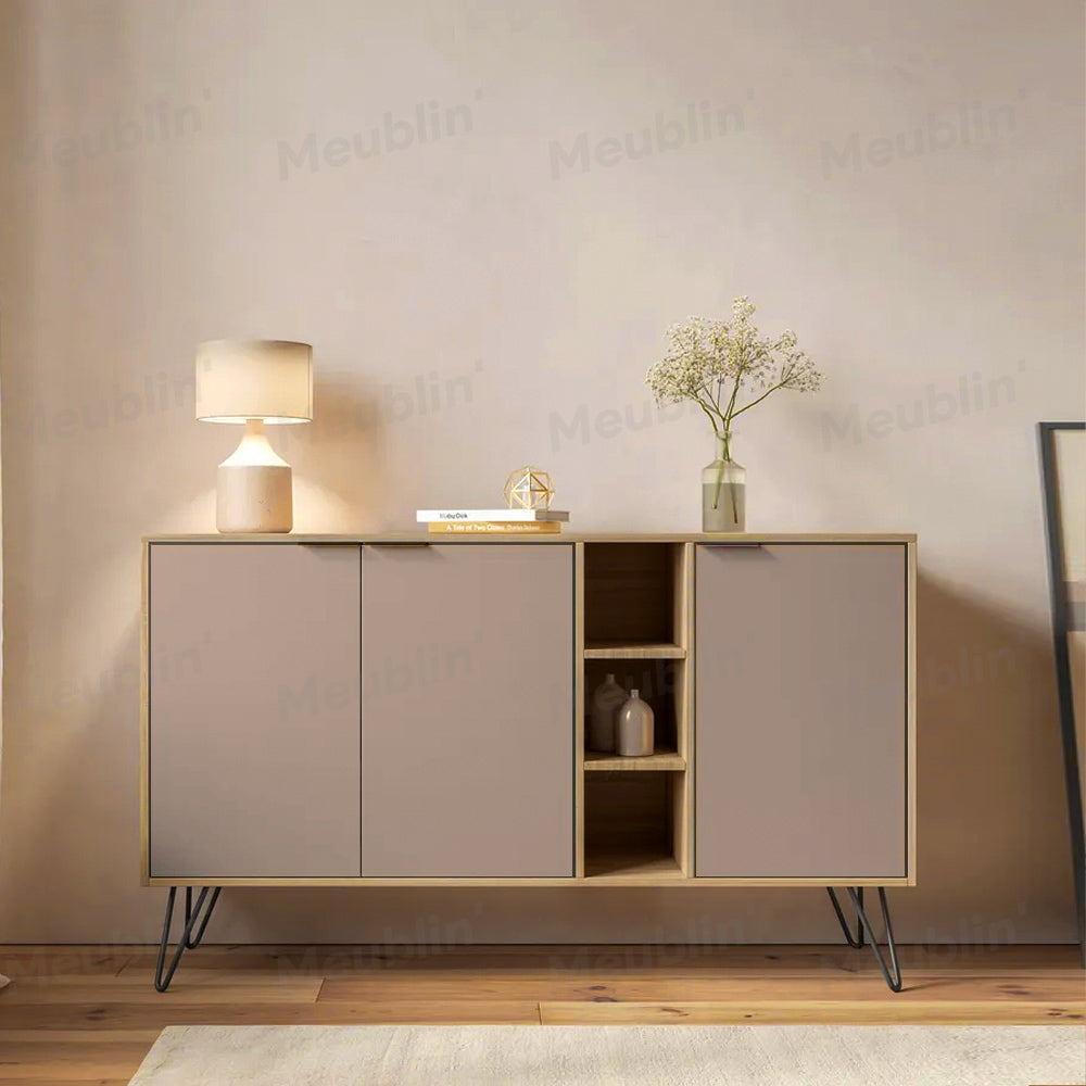 Console CLARA 142 cm - Buffet et Bahut de rangement - Chêne et Beige
