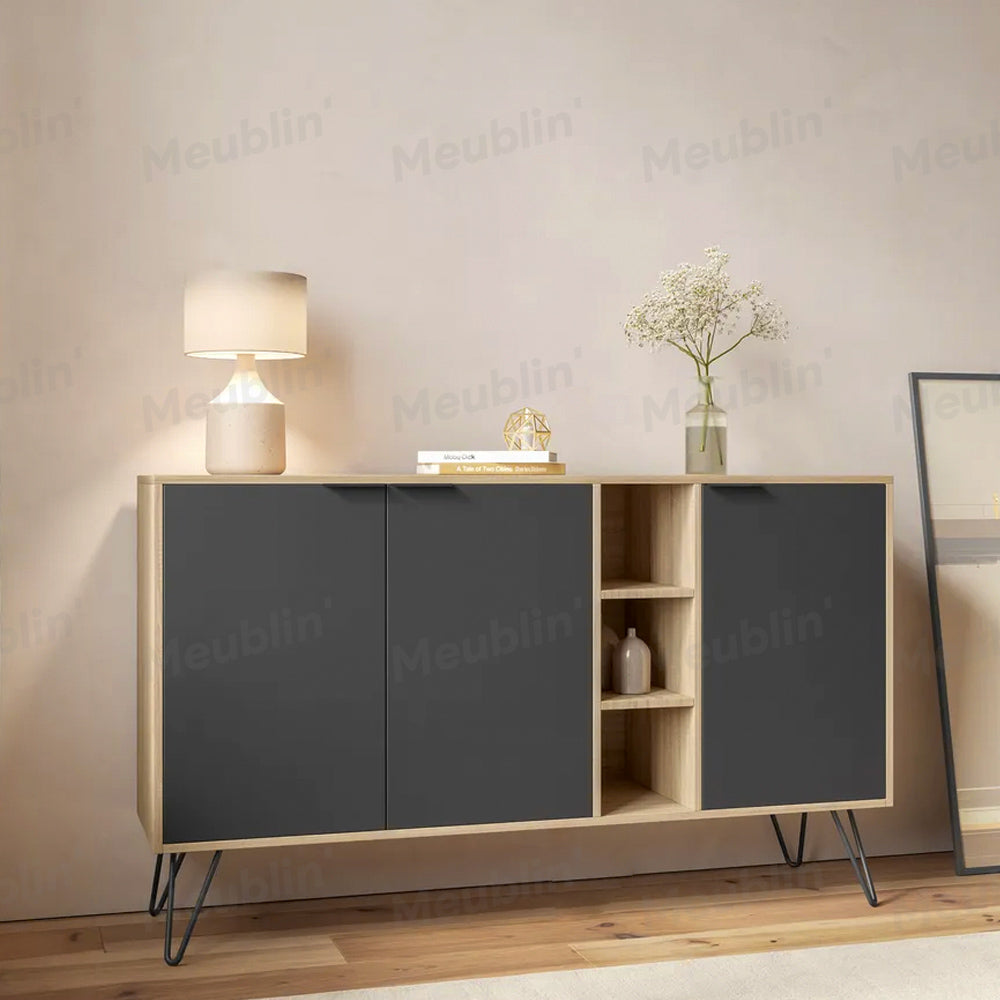 Console CLARA 142 cm - Buffet et Bahut de rangement - Chêne et gris